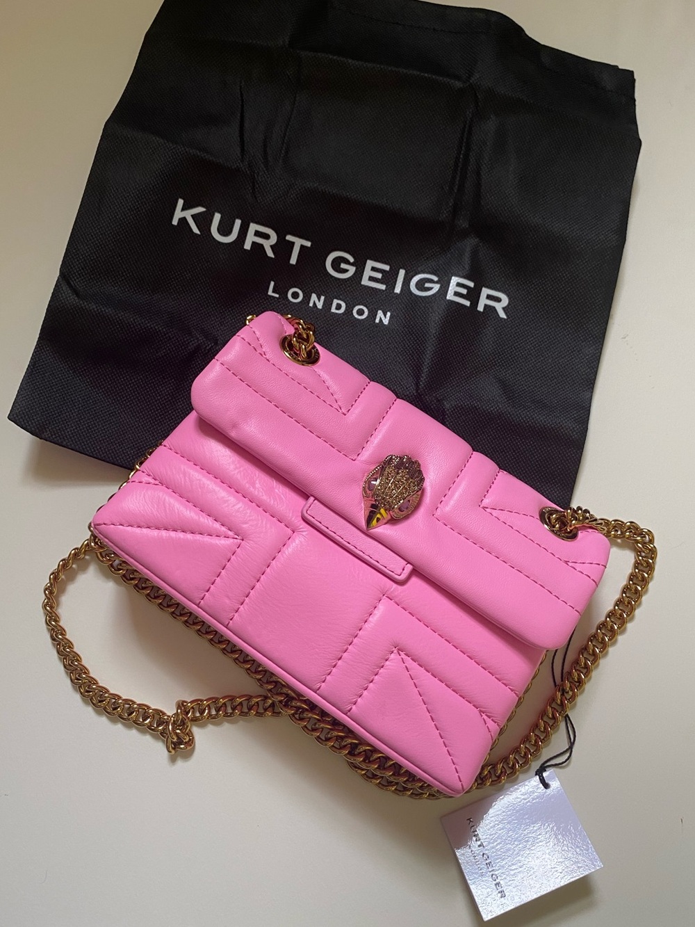 Kurt Geiger Mini Union Jack Pink Leather Crossbody Bag NWT & dust bag